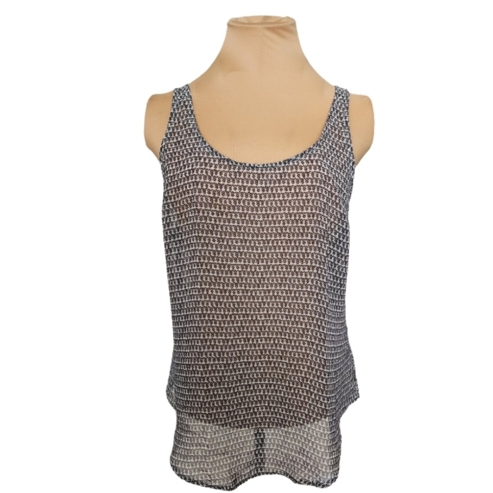 Old Navy White and Brown‎ Print Chiffon Tank Top Women's Small